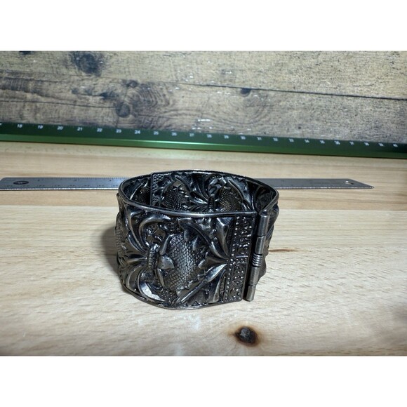 Unique Vintage Silvertone Art Nouveau Bracelet Repousse  Renaissance Rustic main image 4